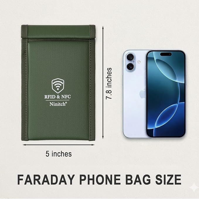 Faraday Bags for Phone Privacy & Security - Signal Blocking Pouch for GPS/WIFI/5G/RFID - Fireproof & Waterproof Anti-Drop Case for Travel & Data Protection Green