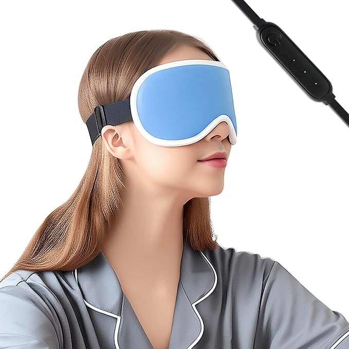 Heated Eye Mask for Dry Eyes Relief - with Hygienic Eyelid Pads, USB Powered Steam Warm Compress, Heating Pad with Temperature Control, Portable Care for Travel Home Use - Blue