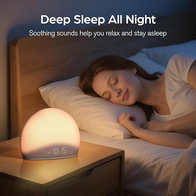 HOUSBAY Sunrise Alarm Clock, White Noise Sound Machine for Bedroom | Natural Wake-Up Light with Gentle Alarm Sounds, 20 Soothing Sleep Aids, Dimmable Display, Screen-Free Design - Pink