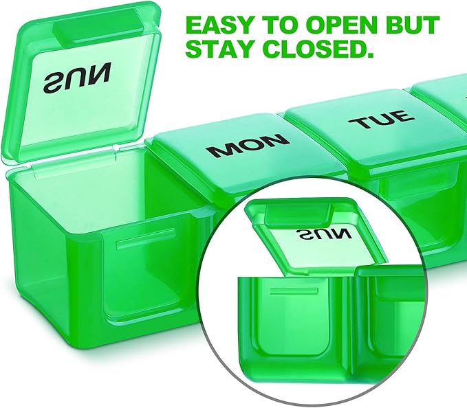 Pill Organizer XL Extra Large Weekly and Daily Pill Cases for Pills/Vitamin/Fish Oil/Supplements (Green)
