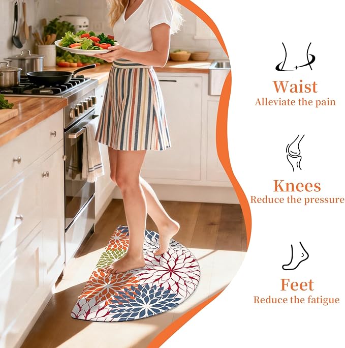 PVC Anti-Fatigue Semi Circle Kitchen Mats, Non-Slip Kitchen Rugs, Comfort Standing Runner Rug, Multipurpose Indoor Mats for Laundry, Office, Bedroom, Sink, Bathroom,Colorful,size18 x30