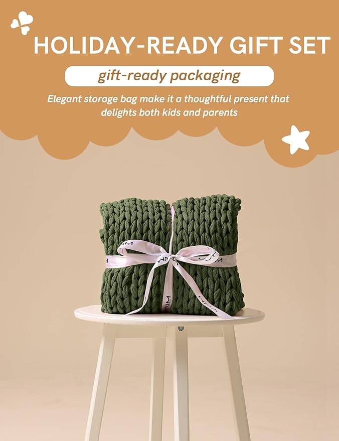 YnM Cooling Weighted Blanket, 100% Cotton Handmade Chunky Knitted Blanket, Weighted Lap, Breathable Heavy Blankets, Machine Washable Throw for Sleep or Home Decor (Pine Green, 40x50 Inch, 7lbs)