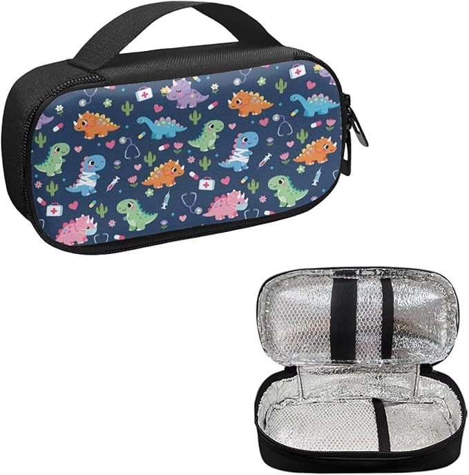 Rnyleeg Cute Dinosaur Diabetic Bags for Supplies Small Size Insulin Cooler Travel Case Reusable Insulin Bag for Diabetes Lightweight Madicine Storage Pouch Easy to Carry