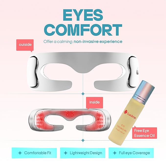 Red Light Therapy Glasses for Eyes – Reduce Dark Circles & Puffiness, 630nm LED Eye Device, 3 Modes, Rechargeable Eye Massager with Auto Timer