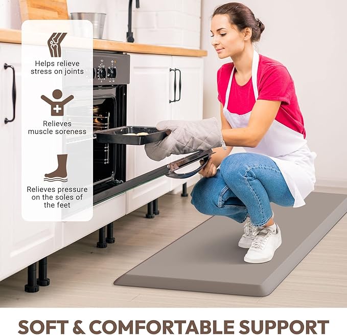 4/5 Inch Thick Kitchen Mat - Cushioned Anti Fatigue Mats for Kitchen Floor - Easy to Clean, Waterproof, Non-Slip Kitchen Rug for Sink, Office, Kitchen (17''x28'' Brown)