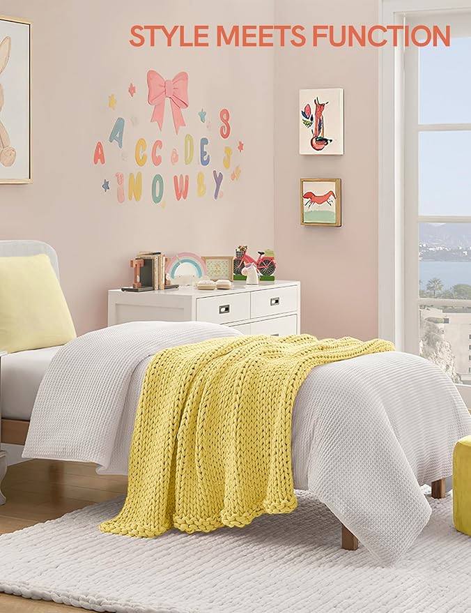 YnM Cooling Weighted Blanket, 100% Cotton Handmade Chunky Knitted Blanket, Weighted Lap, Breathable Heavy Blankets, Machine Washable Throw for Sleep or Home Decor (Yellow Lemon, 40x50 Inch, 7lbs)