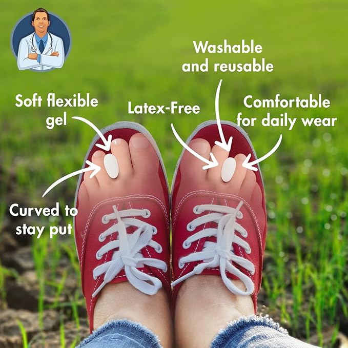 Dr. Frederick's Original Gel Toe Separators - 6 ct - Soft Bunion Spacers for Overlapping Toes, Gentle Alignment & Foot Pain Relief - Toe Cushion Spacers for Women & Men - Washable & Reusable - Small