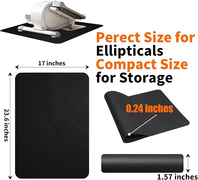Double-Sided Non-Slip Workout Mat for Elliptical Machine, 23.6" x 17" Stepper Mat for Under Desk Ellipticals & Pedal Exercisers, Stability & Floor Protection, Compatible with Vibration Plate