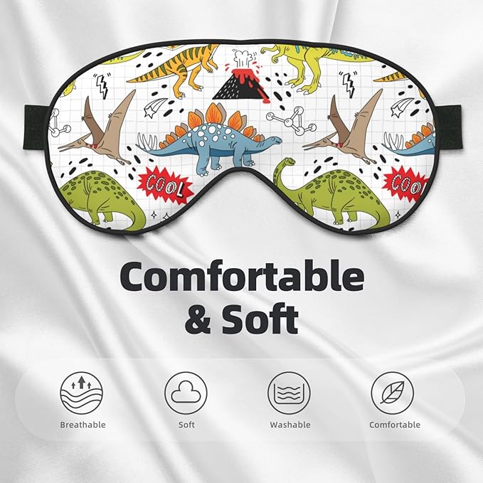 Cool Doodle Dinosaurs Sleep Mask Eye Mask with Adjustable Strap Eye Sleep Shade Cover Blocks Light for Women Men Airplane Travel Nap