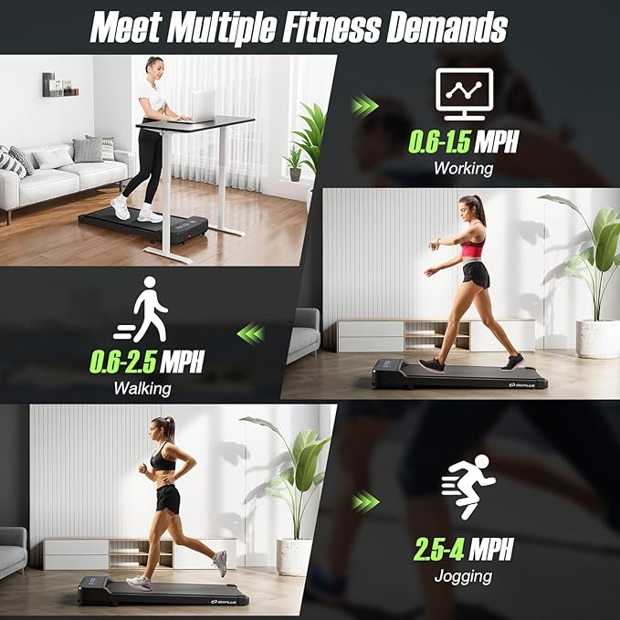 Goplus Walking Pad, 2.5 HP Under Desk Treadmill with Remote Control & LED Display, 3 Countdown Modes, 0.6-4 MPH Portable Treadmills for Home Small, Office, Free-Installation
