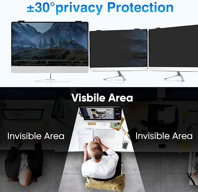 Magnetic 23.8 Inch Computer Screen Privacy Shield, Privacy Screen Filter for Frameless Monitor Widescreen 16:9 Aspect Ratio, Blue Light Protector, Anti-Spy & Anti-Scratch