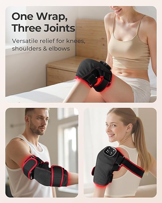 Red Light Therapy for Knee, Heated Knee Massager for Pain Relief, Cordless Knee Wrap with Vibration Massage, 3000mAh Battery, 660 & 850nm Near Infrared Light Therapy for Joint/Elbow/Shoulder