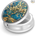 Pill Box-3 Compartment Small Pill Case for Purse & Pocket Mini Metal Pill Holder Travel Pill Container to Hold Supplements Vitamins BPA-Free (Almond Blossom-Van Gogh)