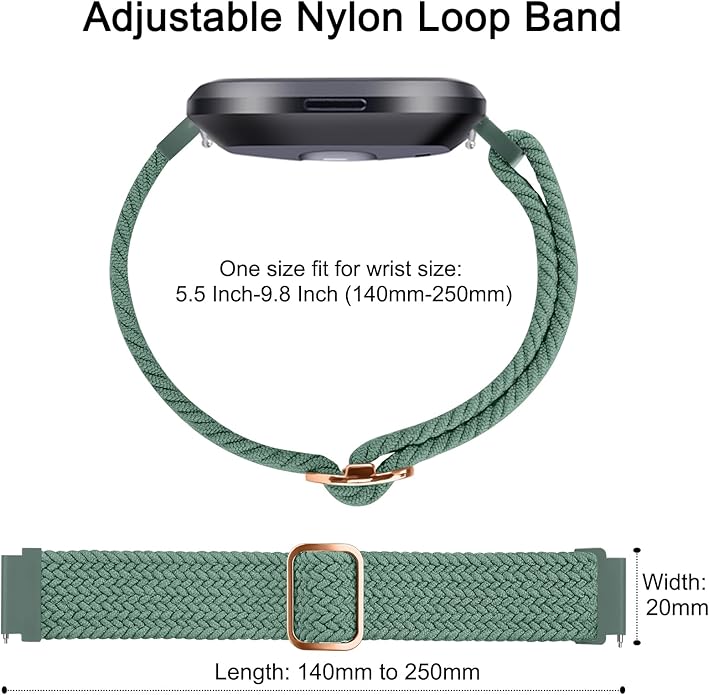 Tobfit Elastic Bands Compatible with Fitbit Versa 2 Watch Bands Women Men, Soft Adjustable Stretchy Loop Nylon Stylish Replacement Wristbands for Fitbit Versa 2 / Versa/Lite/SE (3 Pack)