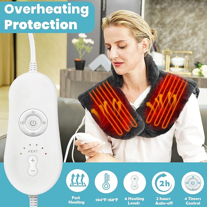 Nalax Heating Pad for Neck and Shoulders and Back, Luxurious Faux Rabbit Fur Fabric, 4lb Tourmaline Weighted Heating pad, 6 Heat Settings,2H Auto Off,Memory Function, Valentine Gift for Women 24"x 20"