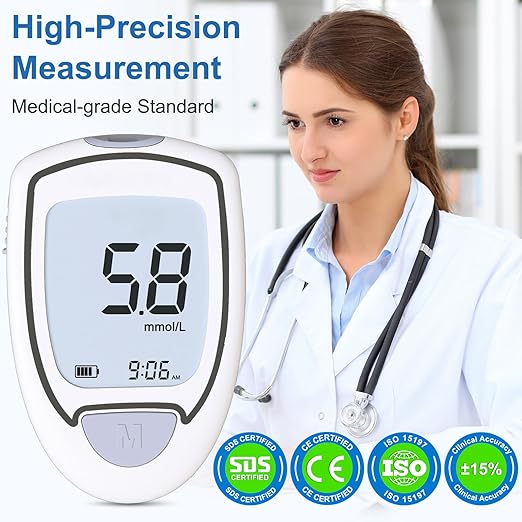 Glucose Monitor Kit, Blood Sugar Monitor with 50 Strips & Lancets, Diabetic Testing Kit with Auto Eject, No Coding, Large Display for Seniors, Glucometer Blood Sugar Testing Kit for Travel & Home Use