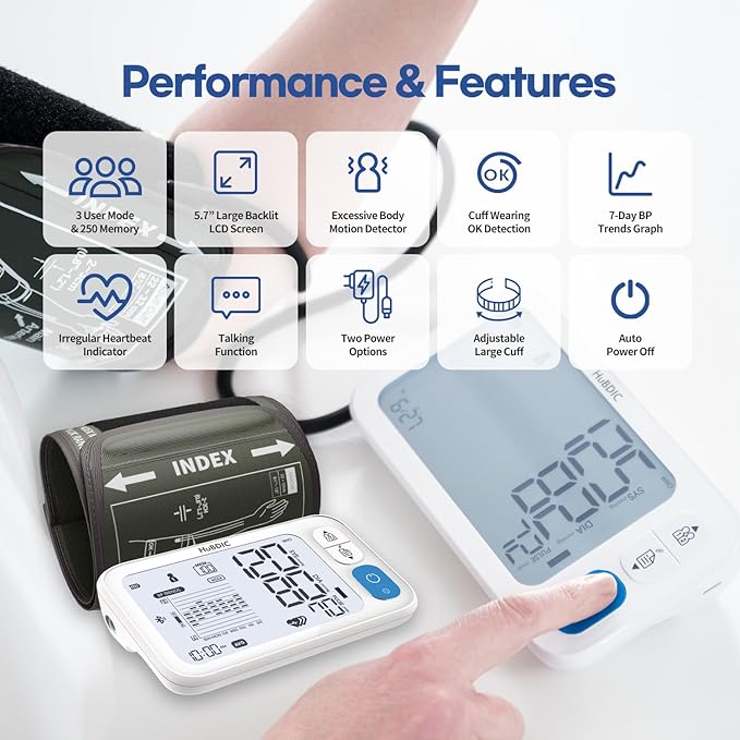 HuBDIC HubiCare Bluetooth Blood Pressure Monitor, FSA, Adjustable XL Large Cuff, Potable Digital BP Measuring Machine for Home Use, Connection with APP for iOS & Android