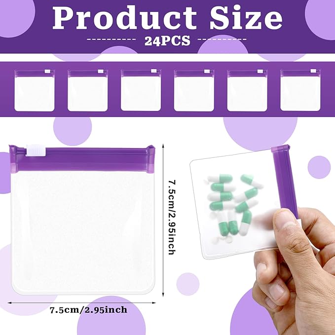 24 Pcs Travel Pill Packets Pill Pouch Bags Reusable Zippered Medicine Bag Set Self Sealing Clear Plastic Medicine Organizer with Slide Lock Monday to Sunday Pill Baggies for Pills Small Items Storage,