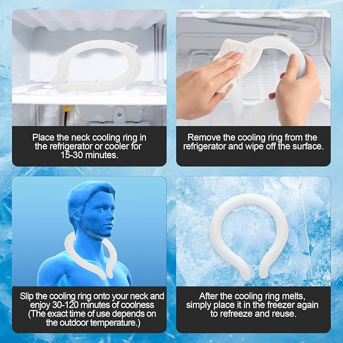 Cooling Neck Wrap with Insulated Bag, Reusable Ice Neck Ring & Body Cooler for Summer Heat, Wearable Cooling Tube Maintains 18°C/64°F for Outdoor, Sports, Travel (White)