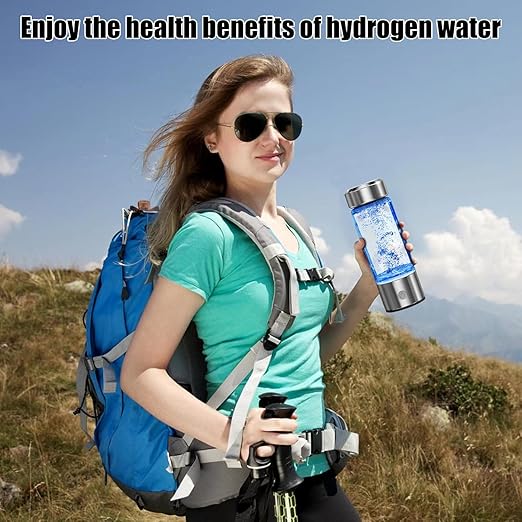 Hydrogen Water Bottle, Hydrogen Rich Water Generator, Rechargeable Portable Glass Hydrogen Water Ionizer Machine with SPE and PEM Technology, for Daily Office Home Travel and Fitness Drinking