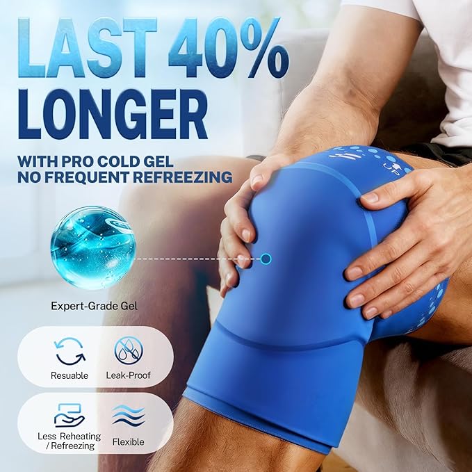 Knee Ice Pack Wrap Sleeve Thickened Core for Knee Pain, Targeted Swelling Relief During Recovery, Soft Flexible Gel, No Slip Compression Fit, Reusable Hot Cold Therapy for Post Activity, XL