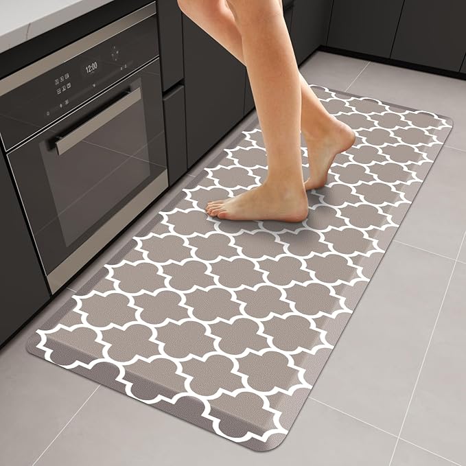 WISELIFE Anti Fatigue Floor Mat - 4/5 Inch Thick Kitchen Mat Non Slip Waterproof Heavy Duty Ergonomic Comfort Mat Durable for Home, Office, Sink, Laundry,(22" x 54", Khaki)