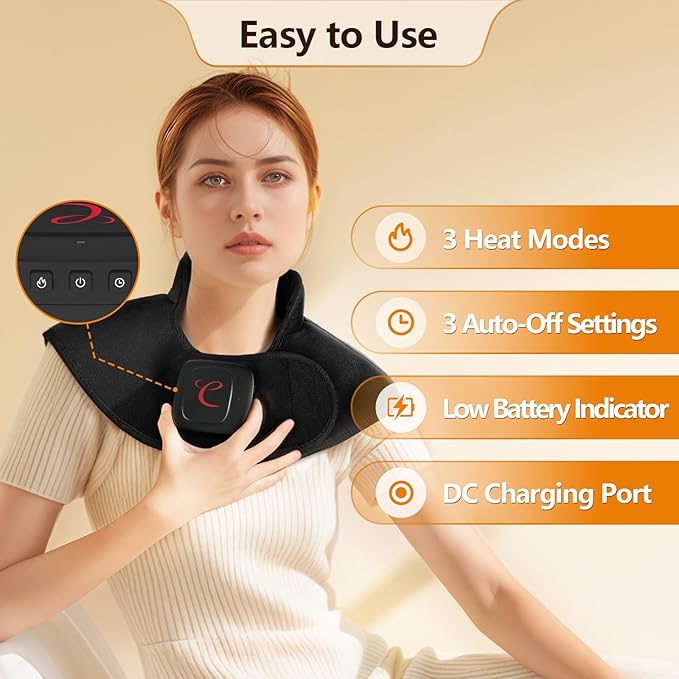 Comfytemp Cordless Heating Pad for Neck & Shoulder, 2.5 lb Weighted Rechargeable Heat Wrap, Electric Cervical Spine Heater with 3-8H of Battery Life, Mother's Day Birthday Gifts for Women Men Mom Dad