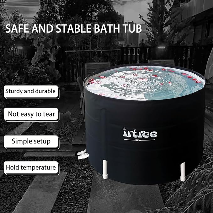 Portable Adult Soaking Bathtub - Folding Cold Plunge Tub Barrel Bath Shower (Dia 29.5" x H 21.6")