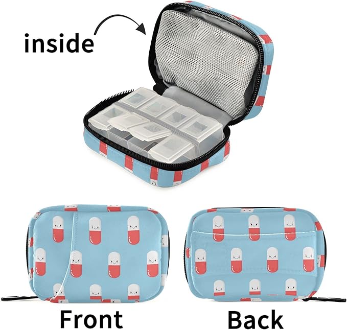 Naanle Cute Pink Pill Box 7 Day Case Bag Travel Organizer with Zipper Portable Weekly Compact Size for Vitamin Supplement Holder A Cartoon Blue 4.6 x 3.14 x 1.88 Inch 0.12 kilograms