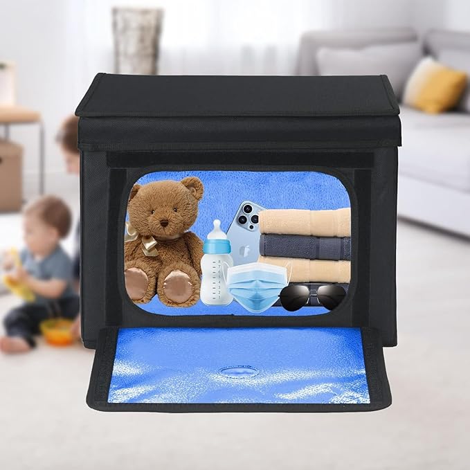 Large UVC Sanitizer Box Ozone Free, Foldable Cleaner Bag with Timer, 36L/9.5gal UV Light Bulb Black Tote for Shoes, Cell Phone, Baby Bottle, Key, Towel