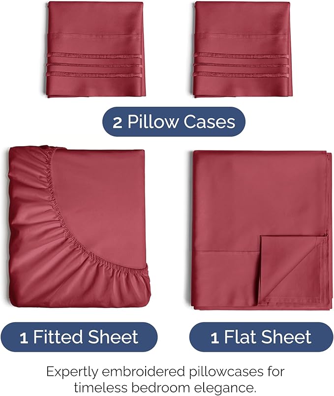 Full Size 4 Piece Sheet Set - Extra Soft, Breathable And Cooling Sheets - Hotel Luxury Durable Bed Sheets for Women & Men - Deep Pockets, Easy-Fit & Wrinkle-Free Sheets - Berry Oeko-Tex Bed Sheet Set