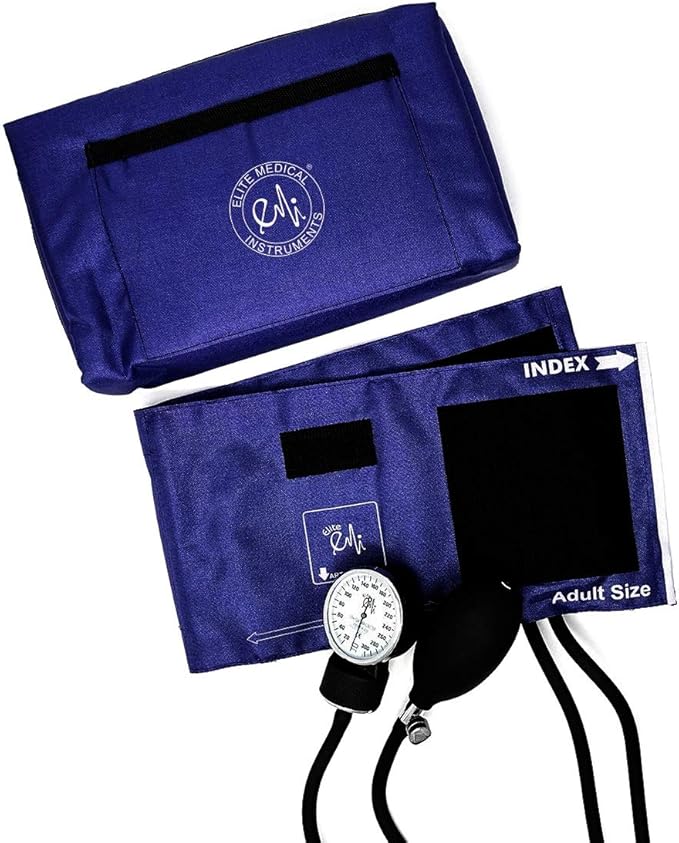 EMI Deluxe Aneroid Sphygmomanometer Manual Blood Pressure Monitor Adult Cuff Set with Case - #217 (Navy)