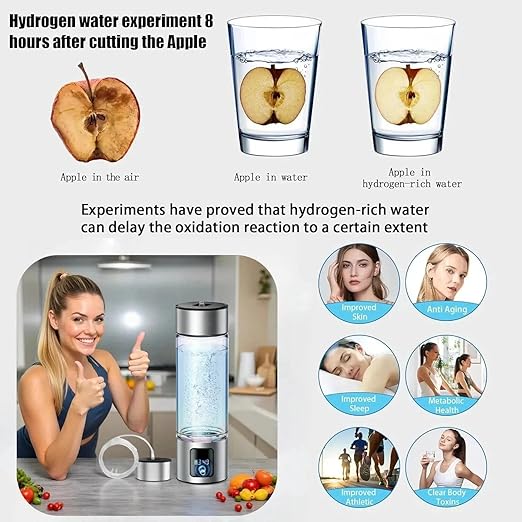 Hydrogen Water Bottle Generator with LED Screen, Portable Rechargeable Hydrogen Water Bottle 460ml with Advanced SPE PEM Technology 6000+ PPB, Ionizer Machine for Home/Office/Travel