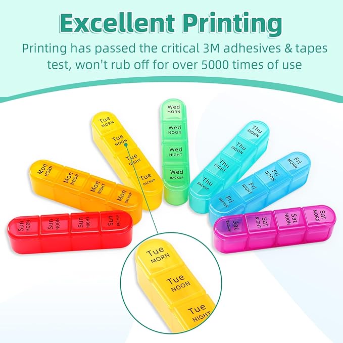 Daviky Pill Organizer 4 Times a Day, Weekly Pill Box Travel Pill Case, Daily Medicine Organizer 7 Day, Large Pill Container Holder to Hold Vitamins, Pills, Supplements (Cyan)