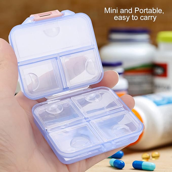 7 Grids Weekly Pill Box Portable Medicine Storage Box Foldable Drug Case Tablet Organizer for Travel (Blue)