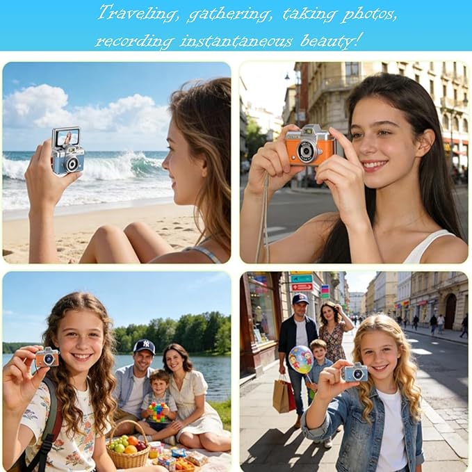 Mini Keychain Camera with Flip Screen Series,1080P HD Multiple Shooting Recording Modes, Portable Digital Camera with 16GB SD Card for Travel, Party. Ideal Pendant Gift