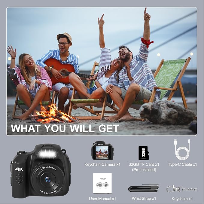 Mini Keychain Camera, 4K FHD Retro Digital Camera, Retro Snap Mini Digital Camera with Flash,Filters,Lanyard, Portable Video Recorder for Photo Video Travel Recording