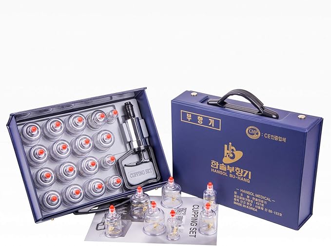 Hansol Cupping Therapy Equipment Set with Pumping Handle 17 Cups (Made in Korea)