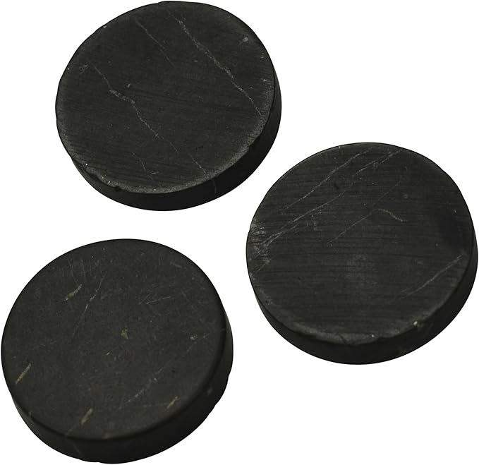 3 pcs Authentic Shungite Stickers Unpolished 40 mm / 1.57" Genuine Healing Energy Stone Protection Plate for Cell Phone Case Tablet Laptop Computer Noble Gemstone Protector Crystal