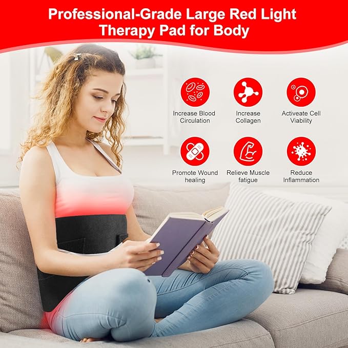Red Light Therapy Pad 31.5" x 11.8" Large Mat 660nm & 850nm Infrared Light Therapy Devices Wearable Wrap Belt for Full Body Shoulders Waist Back Knee Joint Muscle Pain Relief