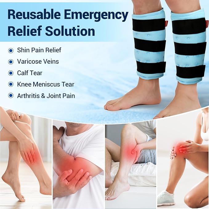 Comfytemp Extra Large Calf Shin Splint Ice Packs for Injury Reusable Gel, Knee Cold Pack, Hot Cold Compress Sleeve for Swelling, Tendonitis, Elbow, Leg, After Surgery Choice, 2 Pcs, L - XL
