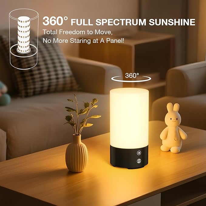 Light Therapy Lamp 10,000 Lux UV-Free Sun Lamp, Full Spectrum 98 CRI Ra98 Flicker-Free, 3 Color Temperatures, 4 Brightness Levels, Timer, Memory & Remote – 360° Sunlight Lamp for Home Office