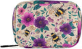 Beige Bees and Colorful Flowers Travel Pill Organizer Case Box Container Weekly Portable Vitamin Medicine Holder Storage Bag with Zipper Removable
