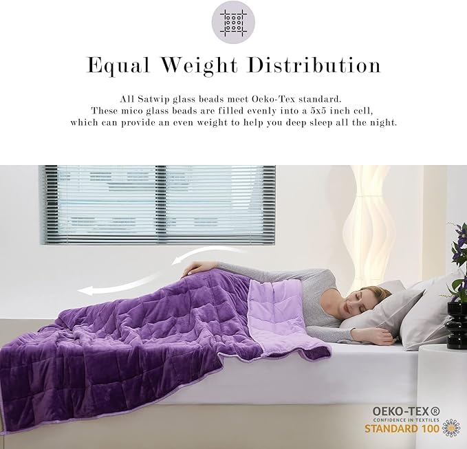 Satwip Purple Weighted Blanket 12 Pounds Fuzzy Warm Flannel Weighted Bed Blanket with Soft Breathable Sanded, 48 x 72 inches, Purple