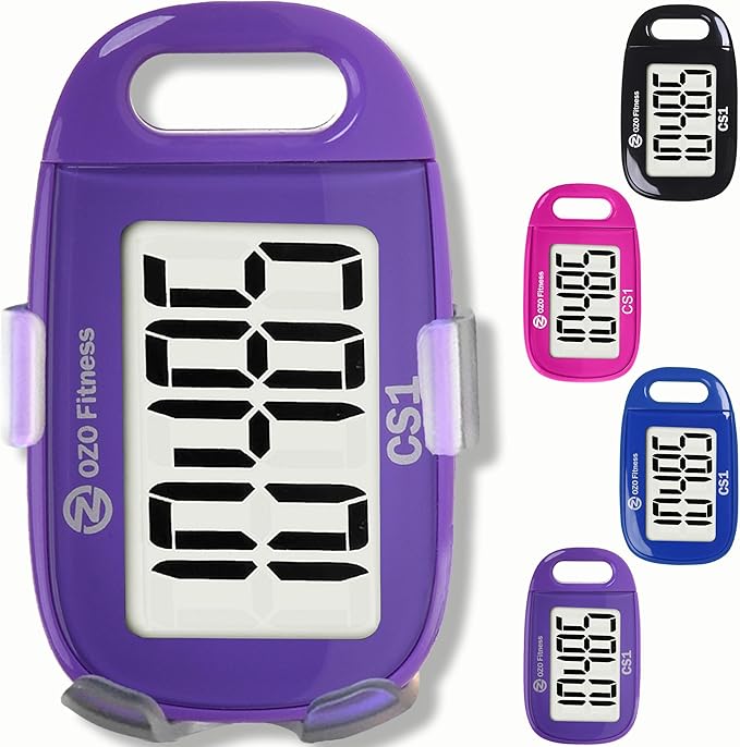 OZO Fitness Clip-on 3D Pedometer for Walking Steps Counter with Lanyard, Simple Exercise Tracker for Women and Seniors with Large Accurate Digital Display, Portable Minimalist Sports Monitor
