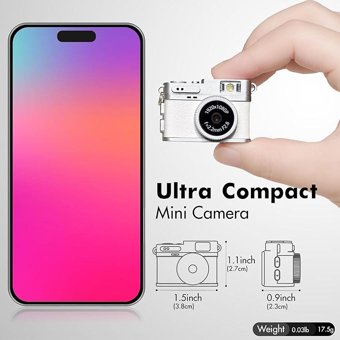 Mini Digital Camera, Retro Camera, 1080P Tiny Keychain Camera with 32GB Card, Small Nostalgia Pocket Video Recorder Photo for Travel Hiking Recording(White)