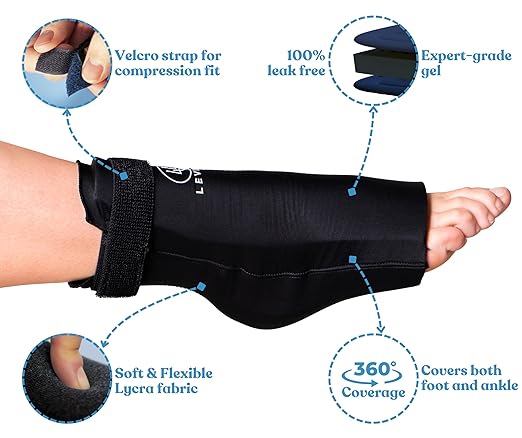 LEVILO Foot and Ankle Ice Pack (2 Packs) Ankle Ice pack Wrap for Swelling, Gel Ice Packs Reusable for Achilles Tendonitis Relief, Injuries, Plantar Fasciitis, Heel Hot Cold Therapy