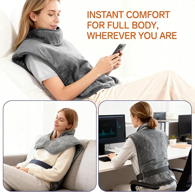 Heating Pad for Back, Neck & Shoulders, 24"x33" Weighted Heat Wrap with 6 Heat Levels and 4 Timers, Auto Shut-Off, Full Back Pain Relief, Great Gift for Women, Men & Family