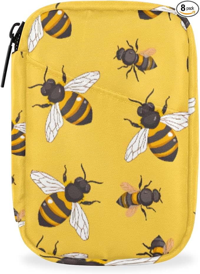 Portable Pills Organizer for Purse, Pill Cases Organizers 7 Day Medicine Travel Case, Personal Week Pill Organizer Cute Zipper Medication Bag Containers for Vitamin, Supplement (Bees)