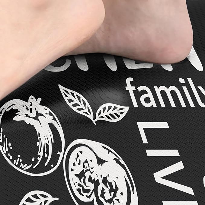Arttown Black Anti-Fatigue Kitchen Rug Set of 2 Cooking Knife and Fork Cushioned Floor Standing Mat Waterproof Non-Slip Mat and PVC Ergonomic Comfort Foam Rug